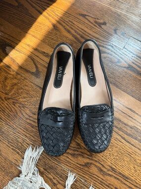 Vaneli Black Woven Leather Penny Loafers